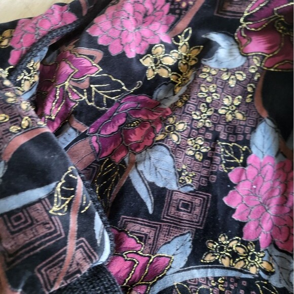 VTG Velvet Velour Rayon Quilted Liner Art To Wear Leather Trim Bomber Jacket OS - Picture 5 of 11